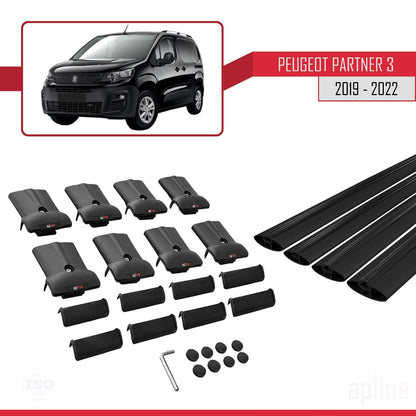 Compatible with Peugeot Partner 3 2019-2022 FLY Model Car Roof Rack Cross Bar Black Aluminium 4 Bars