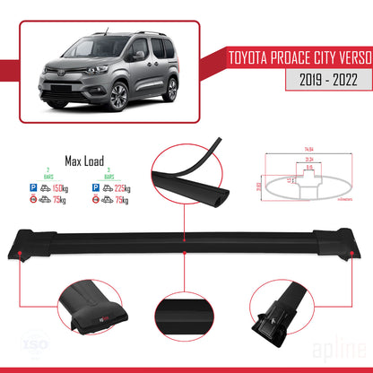 Compatible with Toyota Proace City Verso 2019-2022 FLY Model Car Roof Rack Cross Bar Black Aluminium 2 Bars