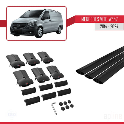 Compatible with Mercedes Vito 3 (W447) 2014-2025 FLY Model Car Roof Rack Cross Bar Black Aluminium 3 Bars