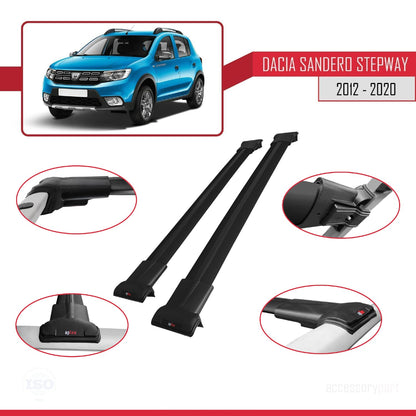 Compatible with Dacia Sandero Stepway 2 2012-2020 FLY Model Car Roof Rack Cross Bar Black Aluminium 2 Bars