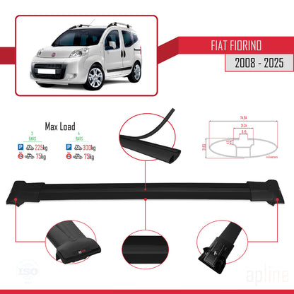 Compatible with Fiat Fiorino 3 2008-2025 FLY Model Car Roof Rack Cross Bar Black Aluminium 3 Bars