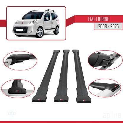 Compatible with Fiat Fiorino 3 2008-2025 FLY Model Car Roof Rack Cross Bar Black Aluminium 3 Bars