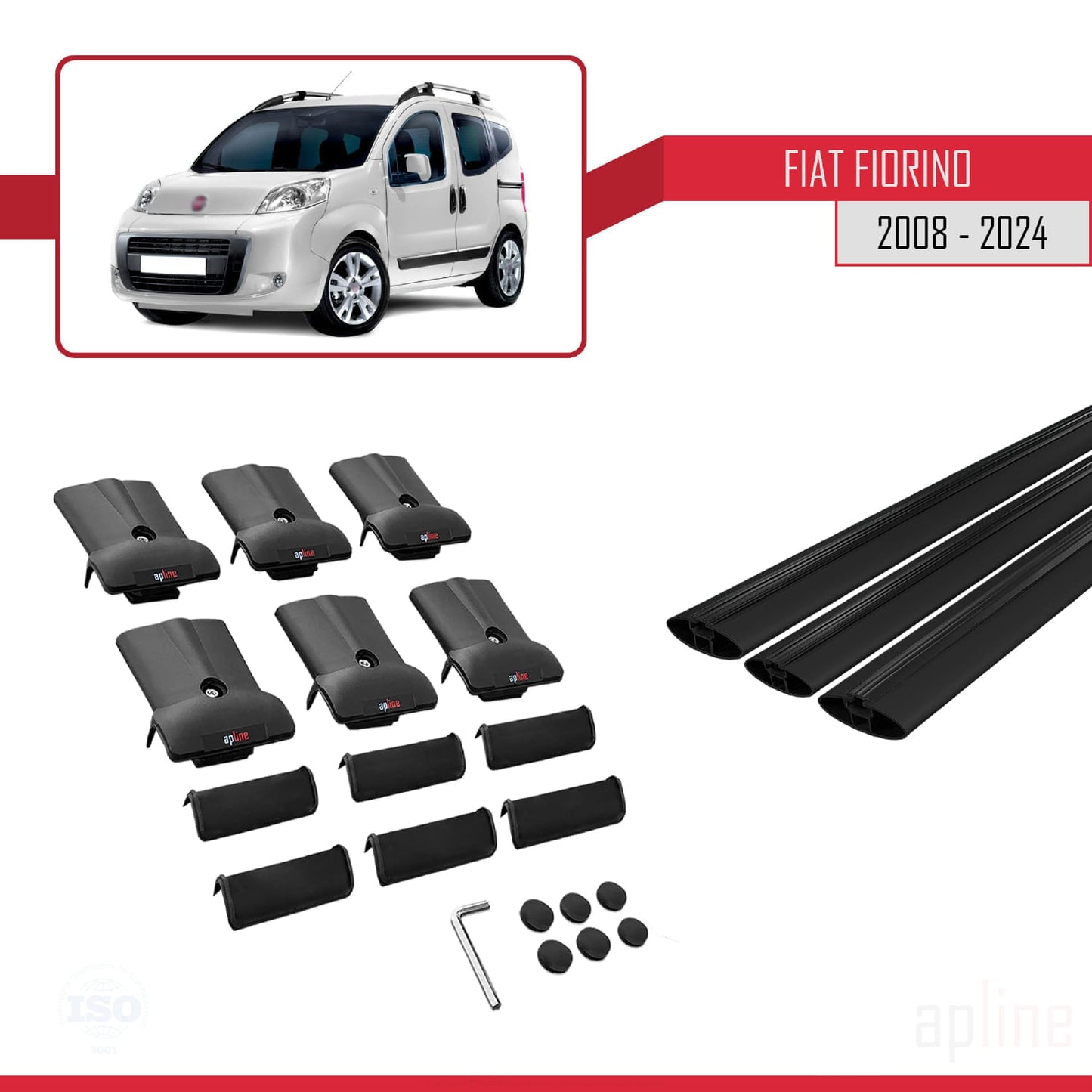 Compatible with Fiat Fiorino 3 2008-2025 FLY Model Car Roof Rack Cross Bar Black Aluminium 3 Bars