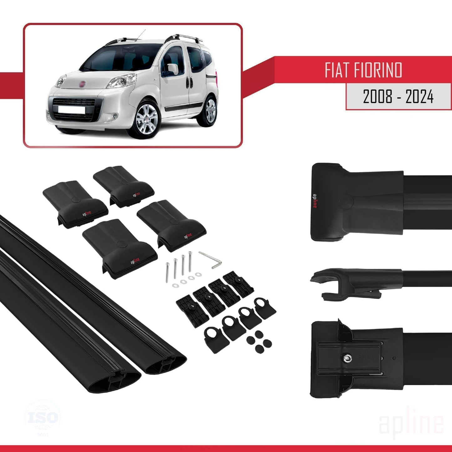 Compatible with Fiat Fiorino 3 2008-2025 FLY Model Car Roof Rack Cross Bar Black Aluminium 2 Bars