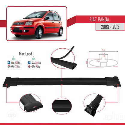 Compatible with Fiat Panda 2 (169) 2003-2012 FLY Model Car Roof Rack Cross Bar Black Aluminium 3 Bars