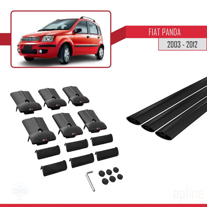 Compatible with Fiat Panda 2 (169) 2003-2012 FLY Model Car Roof Rack Cross Bar Black Aluminium 3 Bars