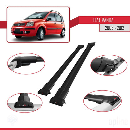 Compatible with Fiat Panda 2 (169) 2003-2012 FLY Model Car Roof Rack Cross Bar Black Aluminium 2 Bars