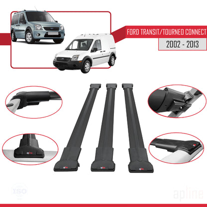 Compatible with Ford Transit/Tourneo Connect 2002-2013 FLY Model Car Roof Rack Cross Bar Black Aluminium 3 Bars