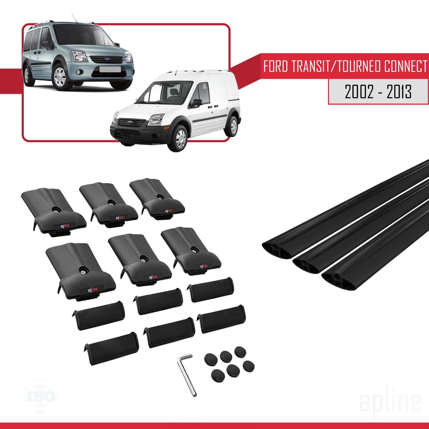 Compatible with Ford Transit/Tourneo Connect 2002-2013 FLY Model Car Roof Rack Cross Bar Black Aluminium 3 Bars