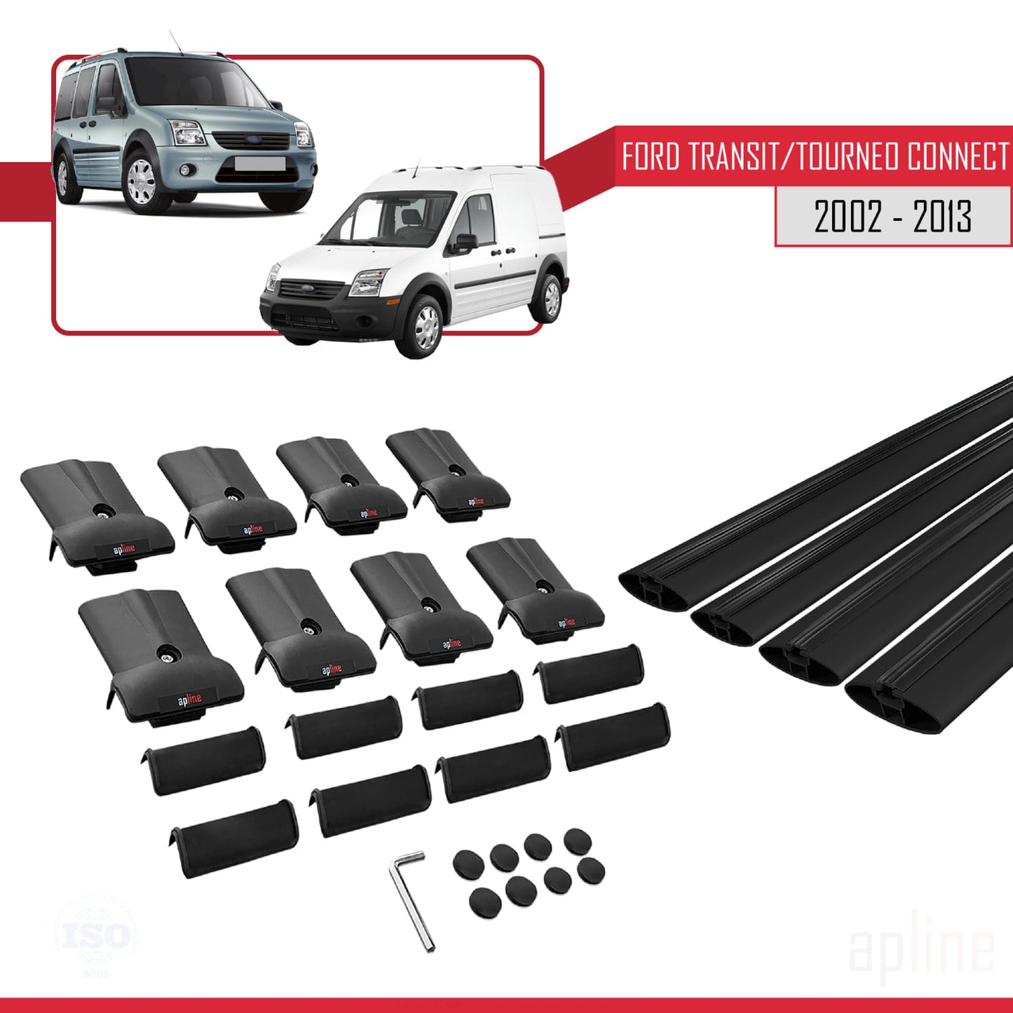 Compatible with Ford Transit/Tourneo Connect 2002-2013 FLY Model Car Roof Rack Cross Bar Black Aluminium 4 Bars