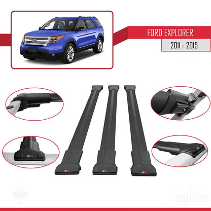 Compatible with Ford Explorer 5 (U502) Pre-Facelift 2011-2015 FLY Model Car Roof Rack Cross Bar Black Aluminium 3 Bars