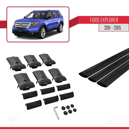 Compatible with Ford Explorer 5 (U502) Pre-Facelift 2011-2015 FLY Model Car Roof Rack Cross Bar Black Aluminium 3 Bars