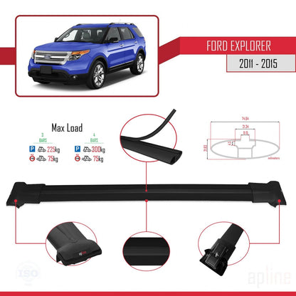 Compatible with Ford Explorer 5 (U502) Pre-Facelift 2011-2015 FLY Model Car Roof Rack Cross Bar Black Aluminium 4 Bars
