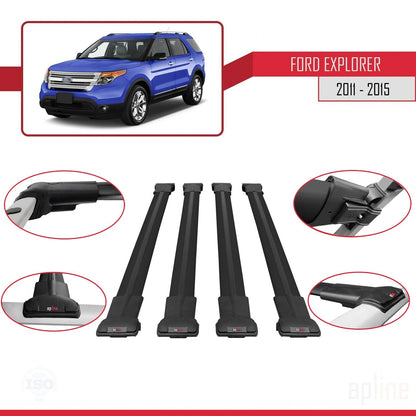 Compatible with Ford Explorer 5 (U502) Pre-Facelift 2011-2015 FLY Model Car Roof Rack Cross Bar Black Aluminium 4 Bars
