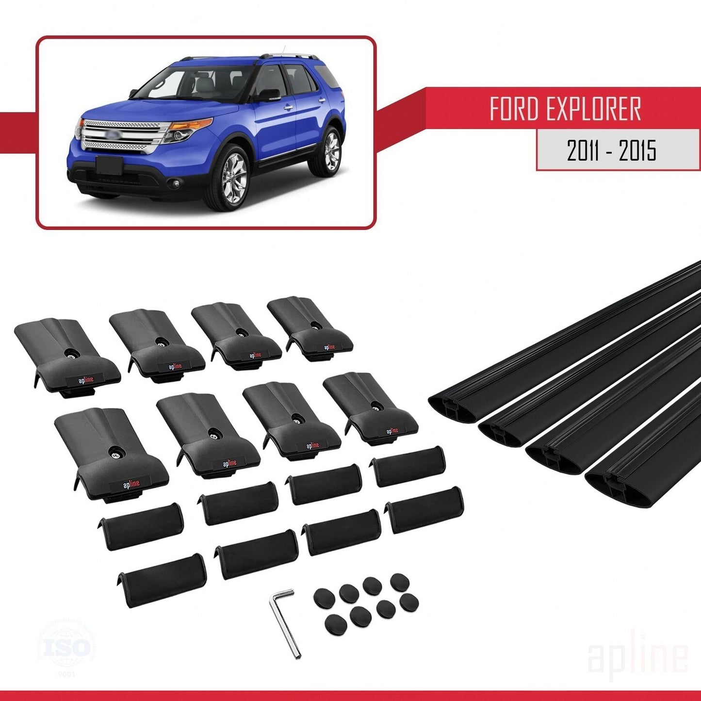 Compatible with Ford Explorer 5 (U502) Pre-Facelift 2011-2015 FLY Model Car Roof Rack Cross Bar Black Aluminium 4 Bars