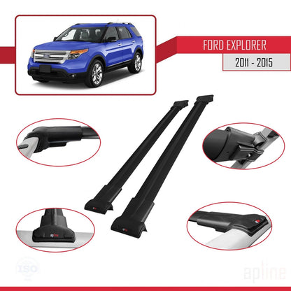 Compatible with Ford Explorer 5 (U502) Pre-Facelift 2011-2015 FLY Model Car Roof Rack Cross Bar Black Aluminium 2 Bars