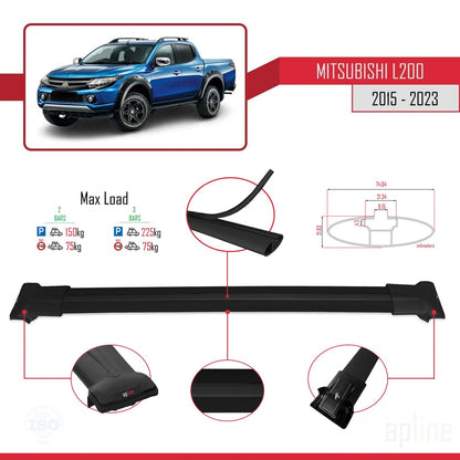 Compatible with Mitsubishi L200 V 2015-2023 FLY Model Car Roof Rack Cross Bar Black Aluminium 2 Bars