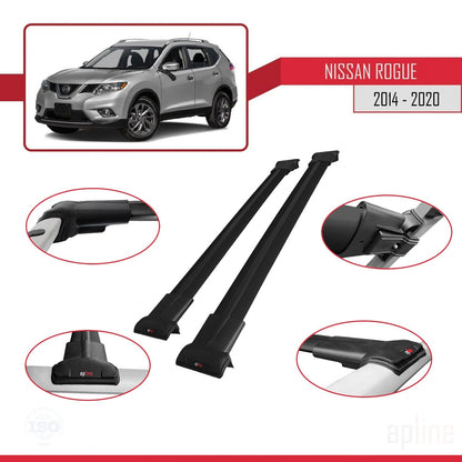 Compatible with Nissan Rogue 2 (T32) 2014-2020 FLY Model Car Roof Rack Cross Bar Black Aluminium 2 Bars