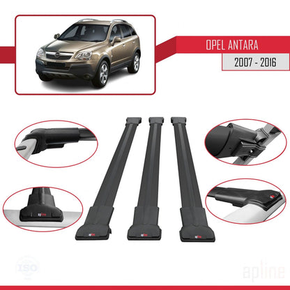Compatible with Opel Antara 2007-2016 FLY Model Car Roof Rack Cross Bar Black Aluminium 3 Bars