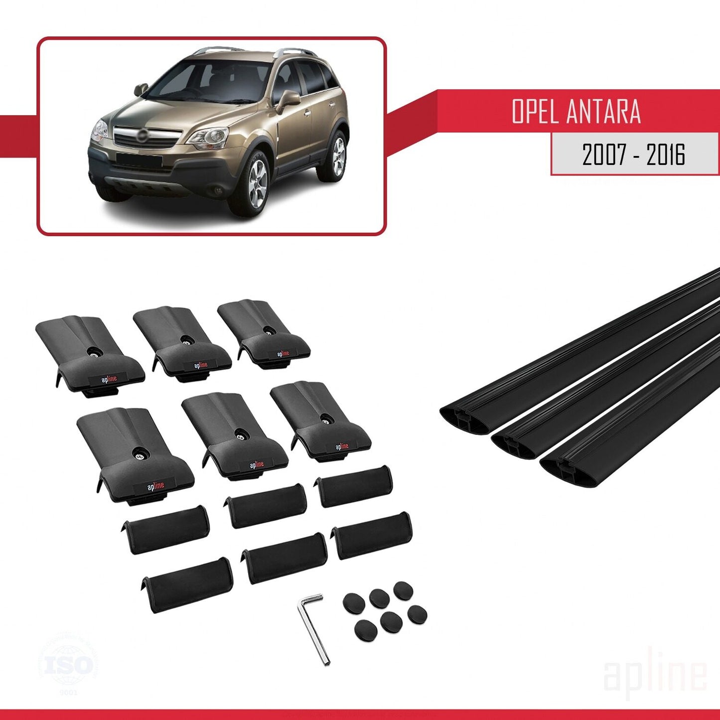 Compatible with Opel Antara 2007-2016 FLY Model Car Roof Rack Cross Bar Black Aluminium 3 Bars