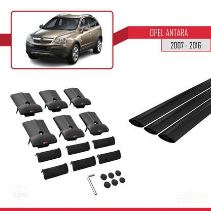 Compatible with Opel Antara 2007-2016 FLY Model Car Roof Rack Cross Bar Black Aluminium 3 Bars