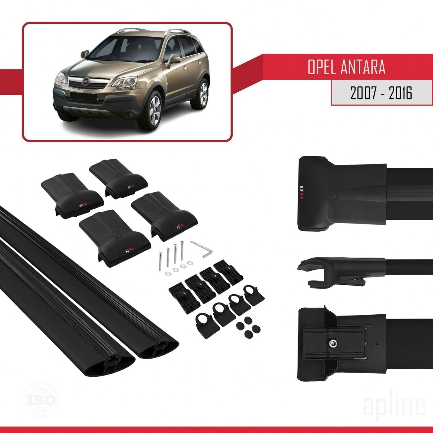 Compatible with Opel Antara 2007-2016 FLY Model Car Roof Rack Cross Bar Black Aluminium 2 Bars