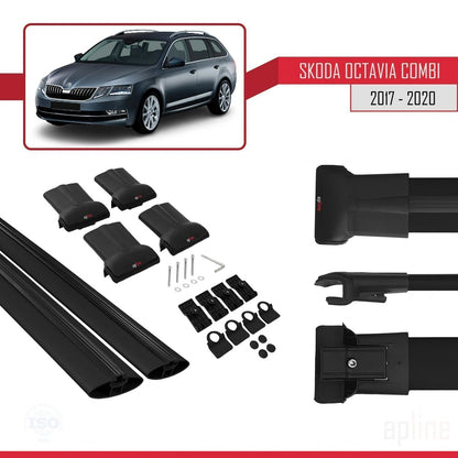 Compatible with Skoda Octavia 3 (5E) SW Post-Facelift 2017-2020 FLY Model Car Roof Rack Cross Bar Black Aluminium 2 Bars
