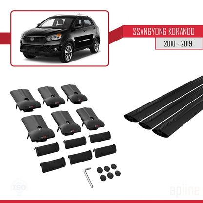 Compatible with Ssangyong Korando 3 (C200) 2010-2019 FLY Model Car Roof Rack Cross Bar Black Aluminium 3 Bars