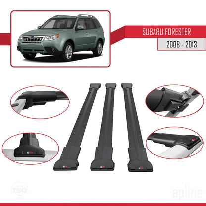 Compatible with Subaru Forester 3 (SH) 2008-2013 FLY Model Car Roof Rack Cross Bar Black Aluminium 3 Bars