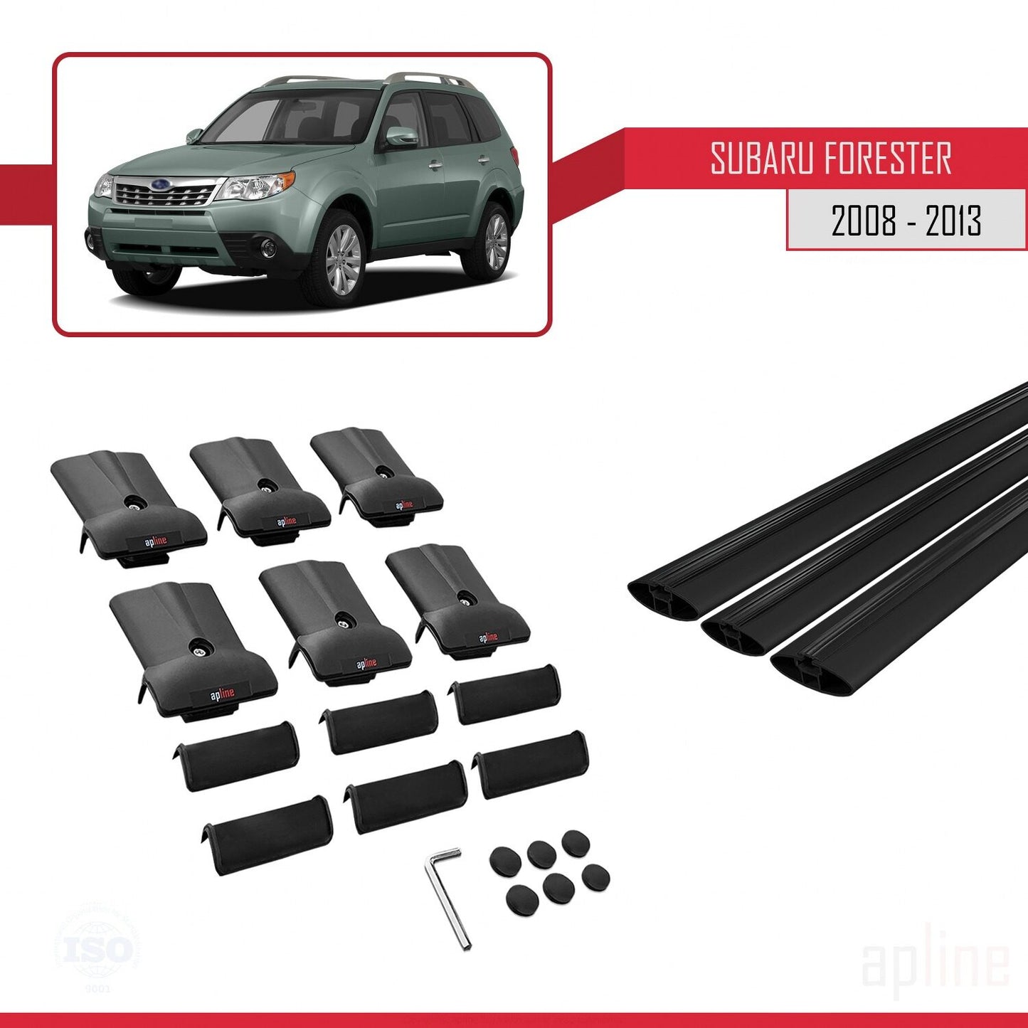 Compatible with Subaru Forester 3 (SH) 2008-2013 FLY Model Car Roof Rack Cross Bar Black Aluminium 3 Bars