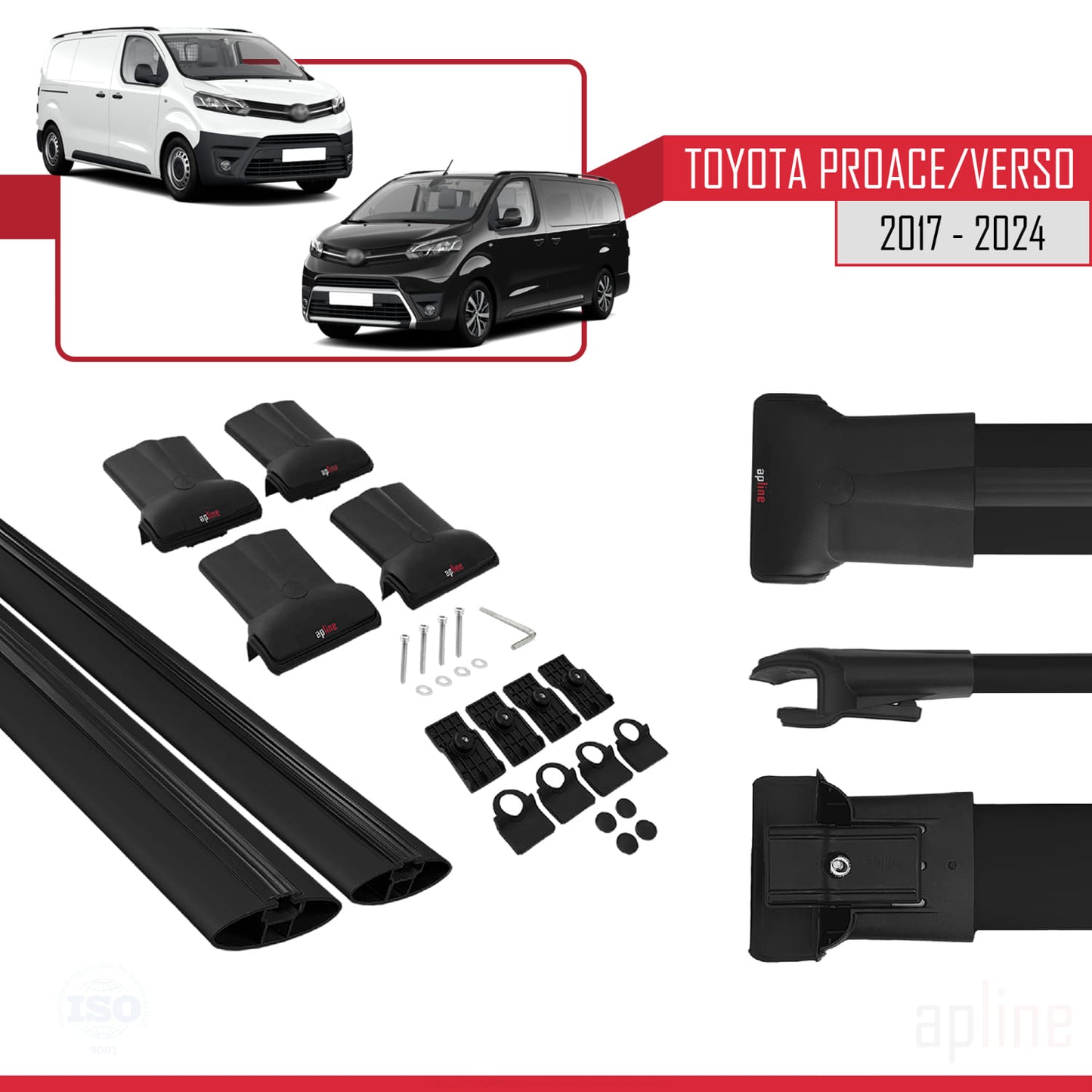 Compatible with Toyota Proace 2017-2025 FLY Model Car Roof Rack Cross Bar Black Aluminium 2 Bars