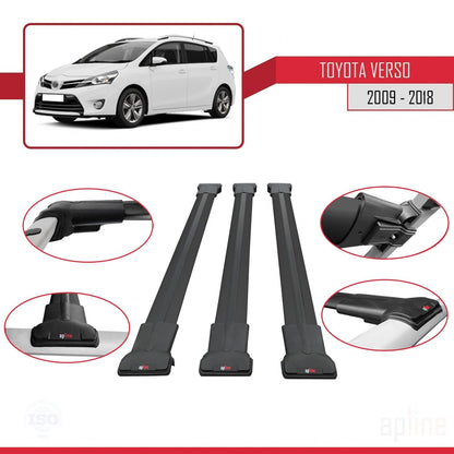 Compatible with Toyota Verso (AR20) 2009-2018 FLY Model Car Roof Rack Cross Bar Black Aluminium 3 Bars