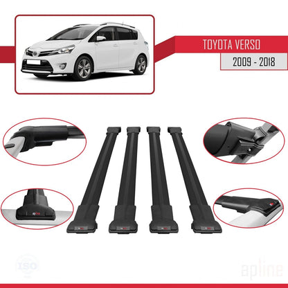 Compatible with Toyota Verso (AR20) 2009-2018 FLY Model Car Roof Rack Cross Bar Black Aluminium 4 Bars