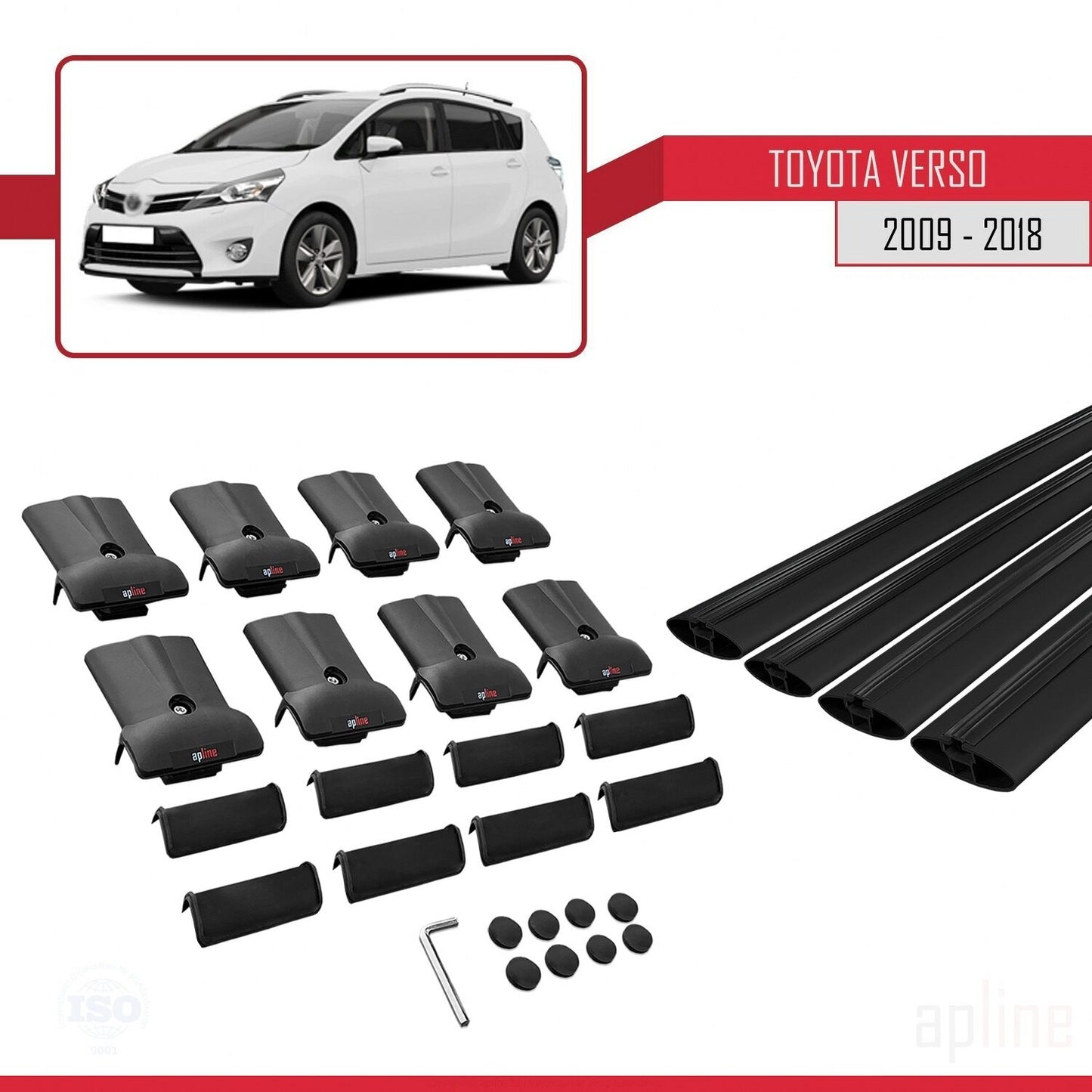 Compatible with Toyota Verso (AR20) 2009-2018 FLY Model Car Roof Rack Cross Bar Black Aluminium 4 Bars
