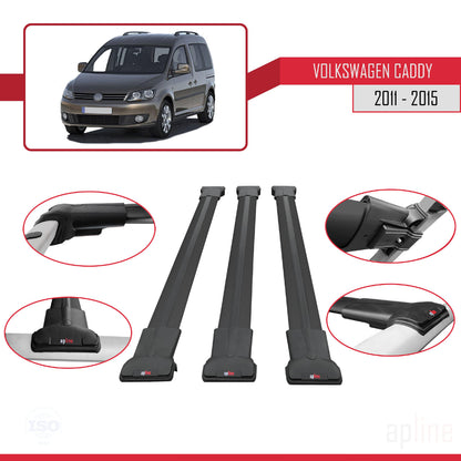 Compatible with Volkswagen Caddy 3 (2K) 2011-2015 FLY Model Car Roof Rack Cross Bar Black Aluminium 3 Bars
