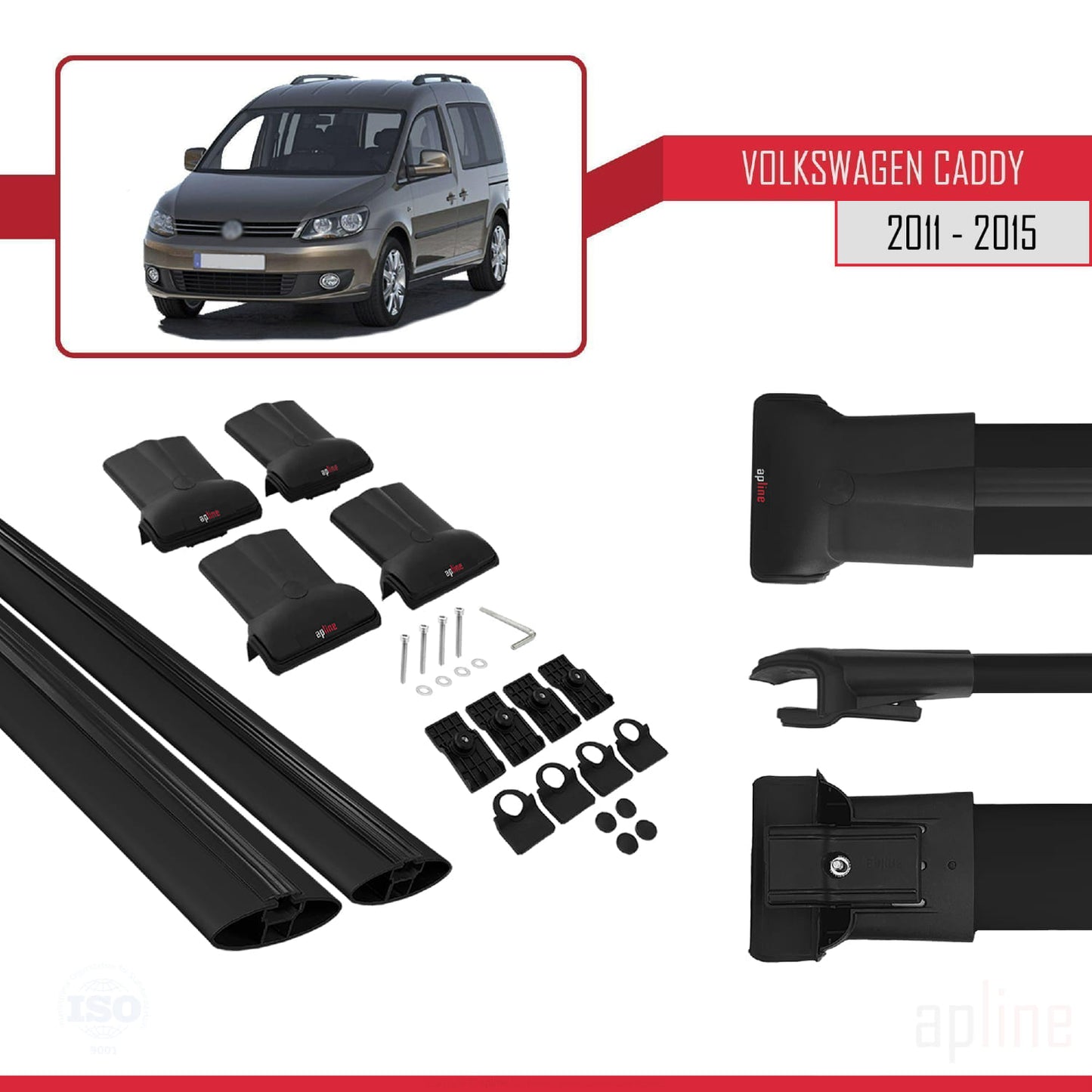 Compatible with Volkswagen Caddy 3 (2K) 2011-2015 FLY Model Car Roof Rack Cross Bar Black Aluminium 2 Bars