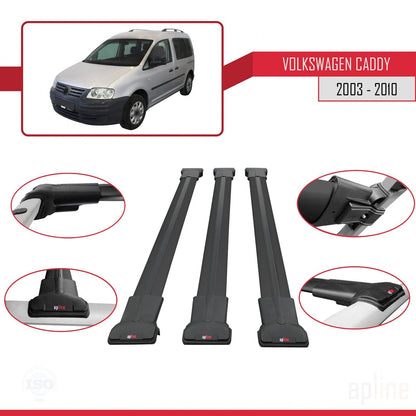 Compatible with Volkswagen Caddy 3 (2K) 2003-2010 FLY Model Car Roof Rack Cross Bar Black Aluminium 3 Bars