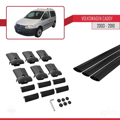 Compatible with Volkswagen Caddy 3 (2K) 2003-2010 FLY Model Car Roof Rack Cross Bar Black Aluminium 3 Bars