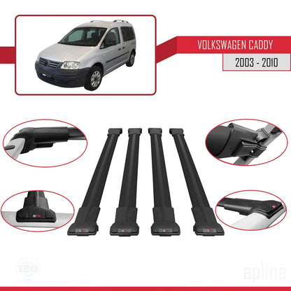 Compatible with Volkswagen Caddy 3 (2K) 2003-2010 FLY Model Car Roof Rack Cross Bar Black Aluminium 4 Bars