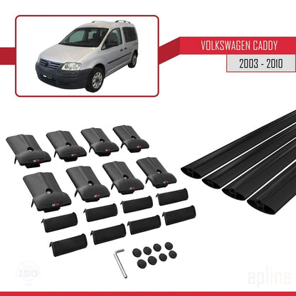 Compatible with Volkswagen Caddy 3 (2K) 2003-2010 FLY Model Car Roof Rack Cross Bar Black Aluminium 4 Bars