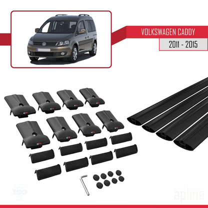 Compatible with Volkswagen Caddy 3 (2K) 2011-2015 FLY Model Car Roof Rack Cross Bar Black Aluminium 4 Bars