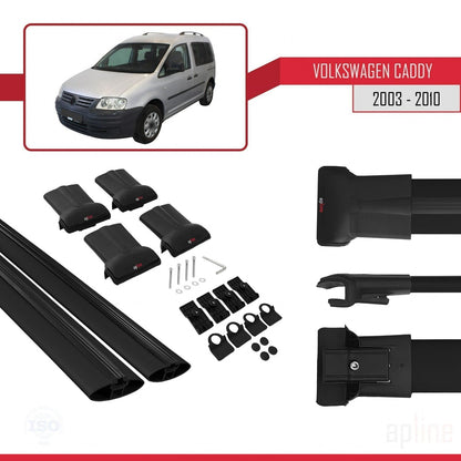 Compatible with Volkswagen Caddy 3 (2K) 2003-2010 FLY Model Car Roof Rack Cross Bar Black Aluminium 2 Bars