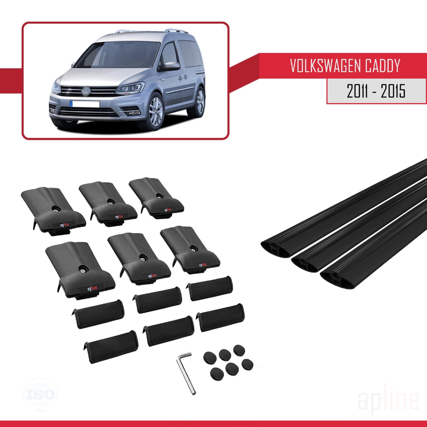 Compatible with Volkswagen Caddy 3 (SA) 2015-2019 FLY Model Car Roof Rack Cross Bar Black Aluminium 3 Bars