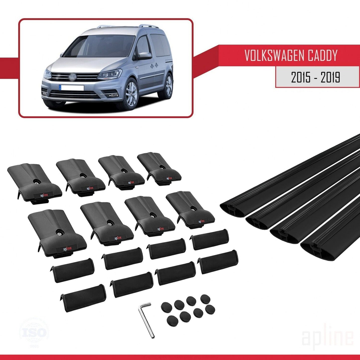 Compatible with Volkswagen Caddy 3 (SA) 2015-2019 FLY Model Car Roof Rack Cross Bar Black Aluminium 4 Bars