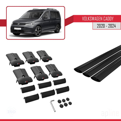 Compatible with Volkswagen Caddy 4 (SB) 2020-2025 FLY Model Car Roof Rack Cross Bar Black Aluminium 3 Bars