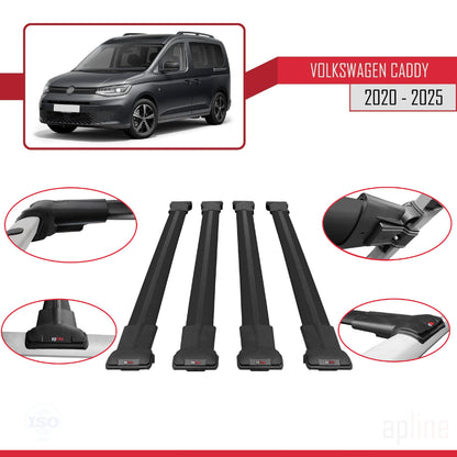 Compatible with Volkswagen Caddy 4 (SB) 2020-2025 FLY Model Car Roof Rack Cross Bar Black Aluminium 4 Bars