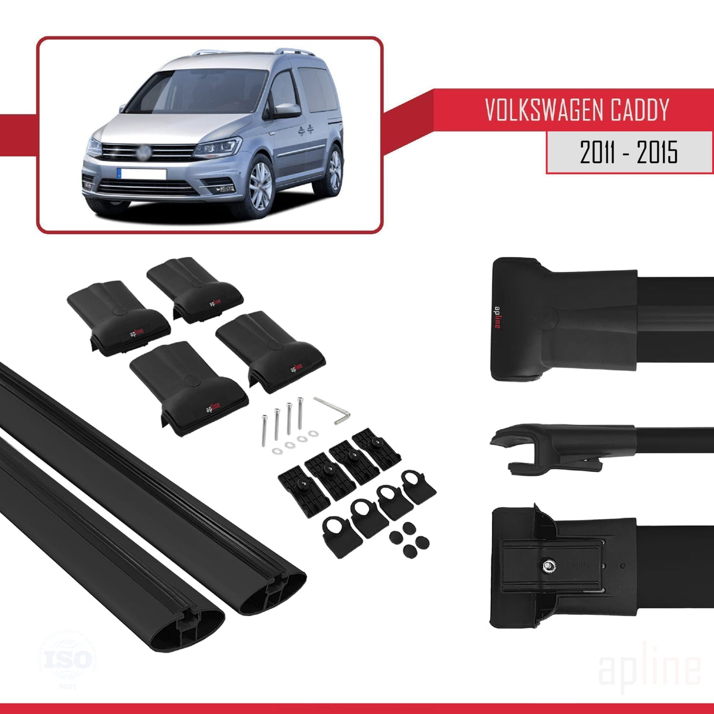 Compatible with Volkswagen Caddy 3 (SA) 2015-2019 FLY Model Car Roof Rack Cross Bar Black Aluminium 2 Bars
