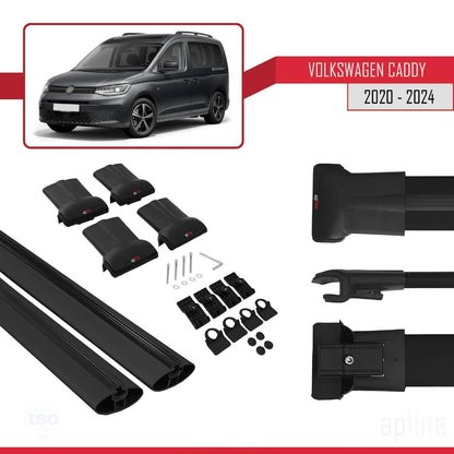 Compatible with Volkswagen Caddy 4 (SB) 2020-2025 FLY Model Car Roof Rack Cross Bar Black Aluminium 2 Bars
