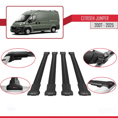 Compatible with Citroen Jumper 2 2007-2025 FLY Model Car Roof Rack Cross Bar Black Aluminium 4 Bars