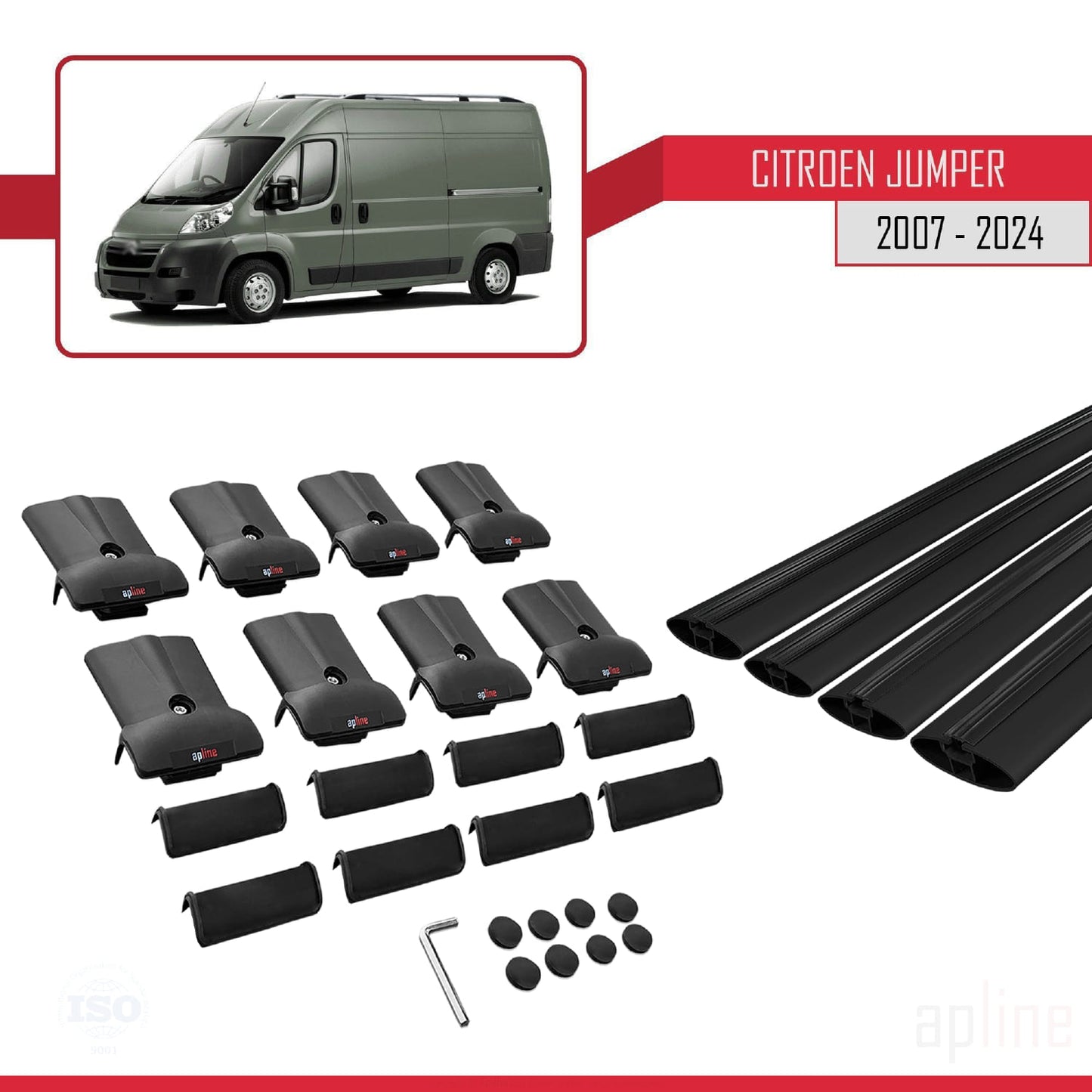 Compatible with Citroen Jumper 2 2007-2025 FLY Model Car Roof Rack Cross Bar Black Aluminium 4 Bars